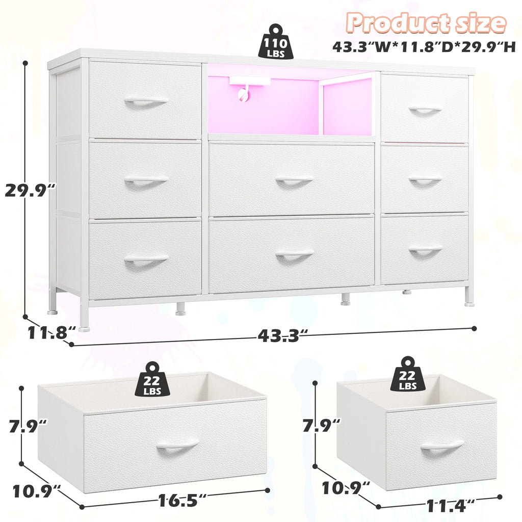 8-Drawer Media Dresser with Charging Station