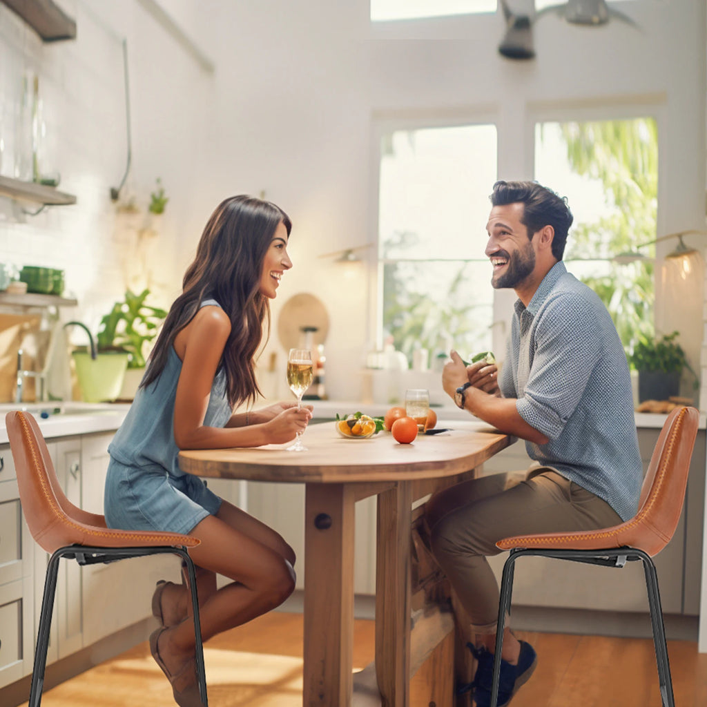 Set of 2 PU Leather Counter Stools