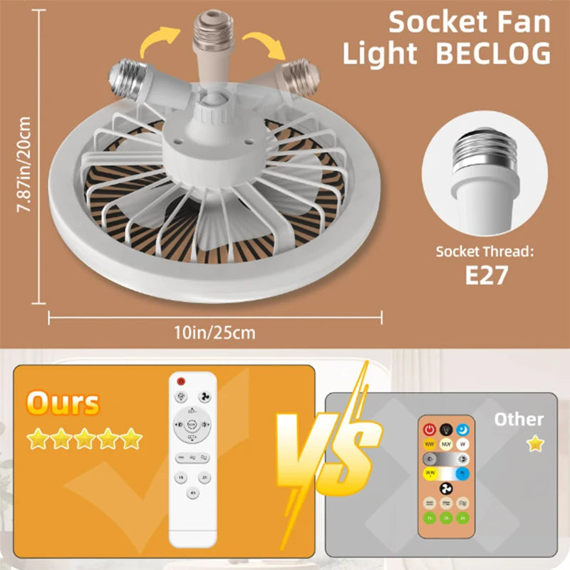 E27 Remote-Control LED Ceiling Fan with Light
