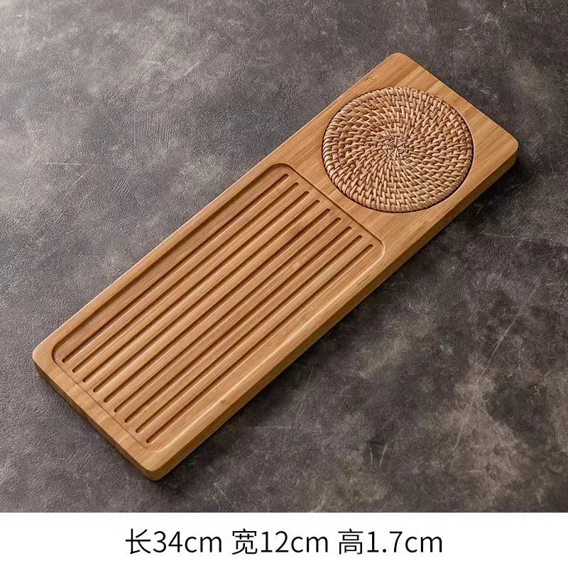 Solid Bamboo Wood Tea Tray Portable Rattan Mat Rectangle Serving Table Plate Storage Dish for Hotel Tea Plate Accessories Saucer