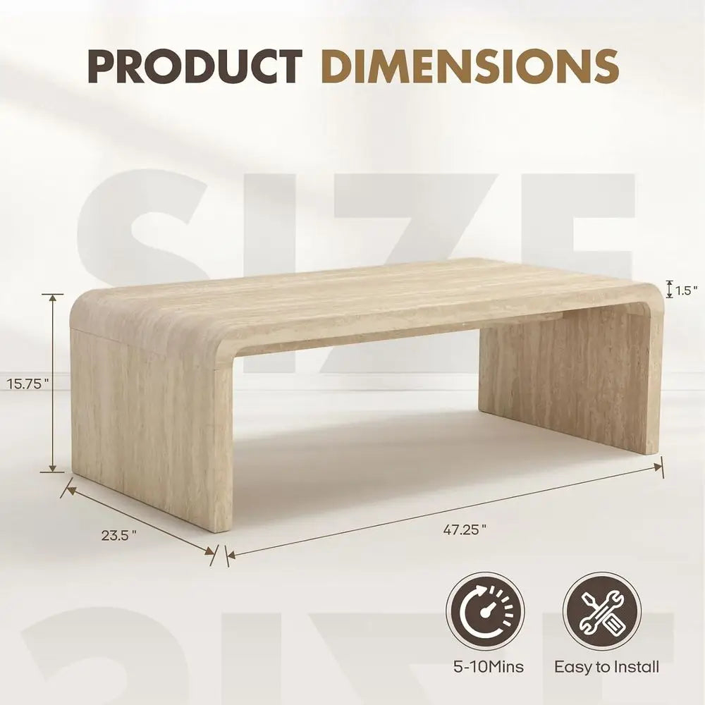 47-Inch Travertine Waterfall Coffee Table — detail view