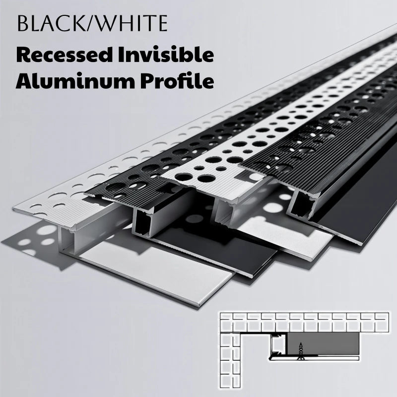 1m Ultra Narrow Shadow Gap LED Aluminum Profile Recessed