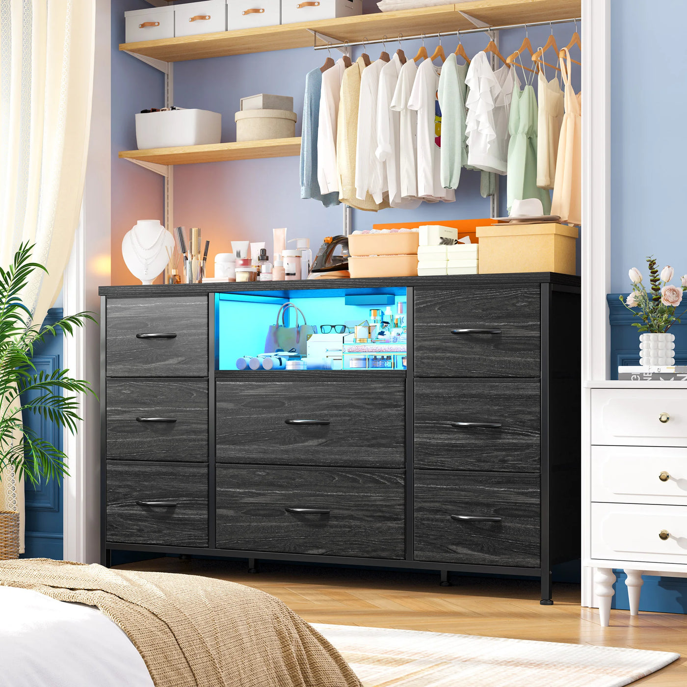 8-Drawer Media Dresser with Charging Station — detail view