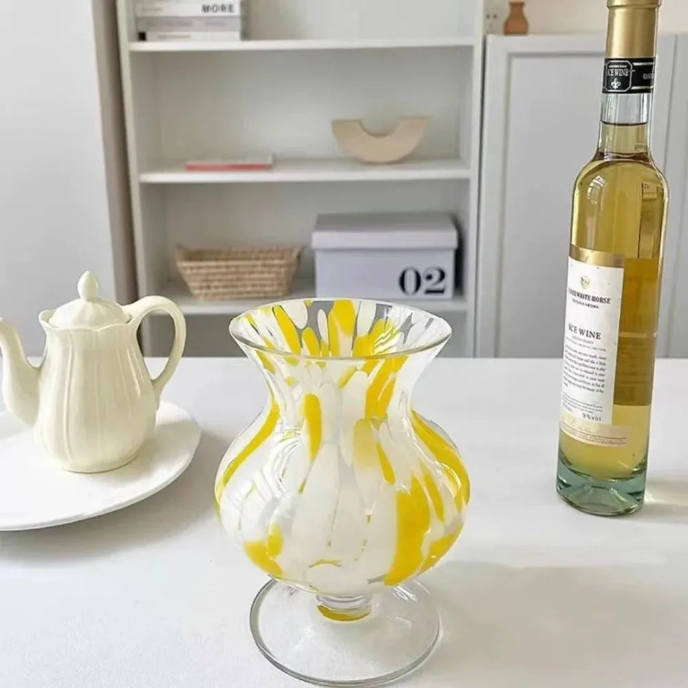 Yellow & White Hand-Blown Glass Vase