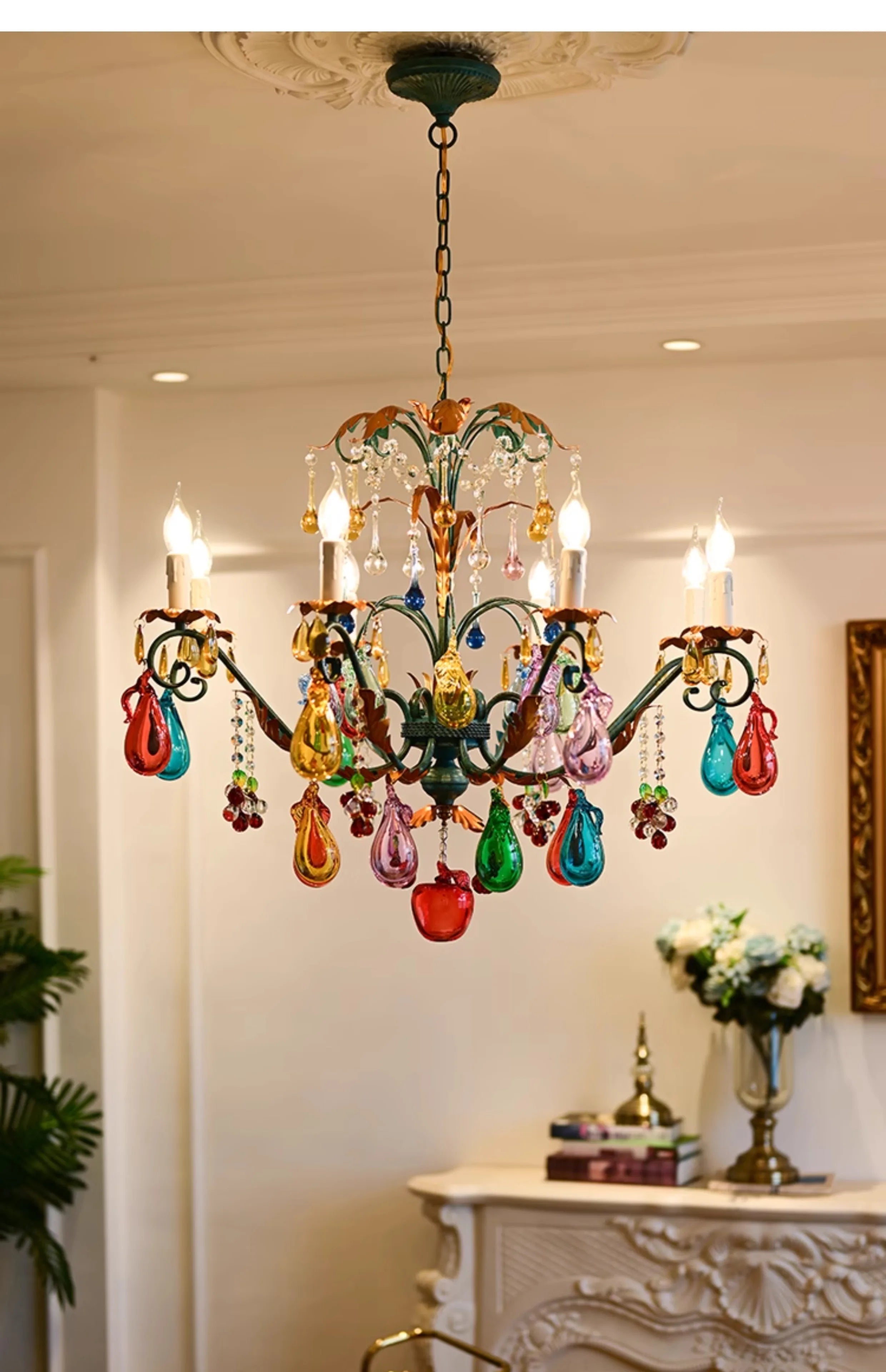 Murano-Style Multicolor Candle Glass Chandelier — WESTMERE
