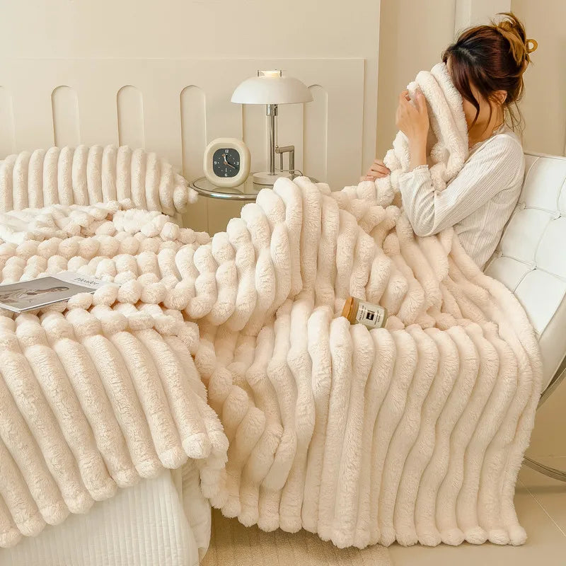 Faux Rabbit Fur Throw Blanket