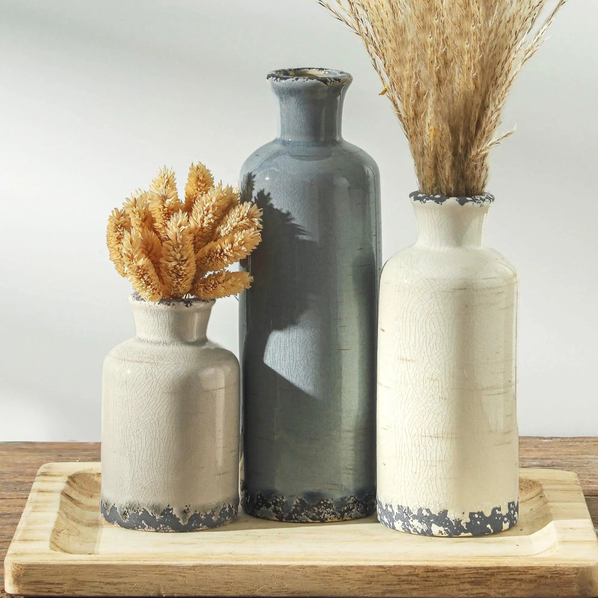 Set of 3 Vintage Chinoiserie Ceramic Vases