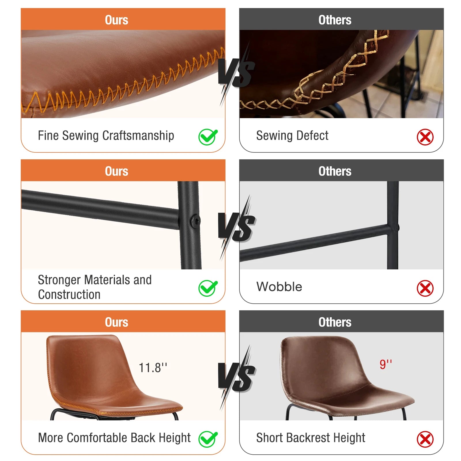 Set of 2 PU Leather Counter Stools