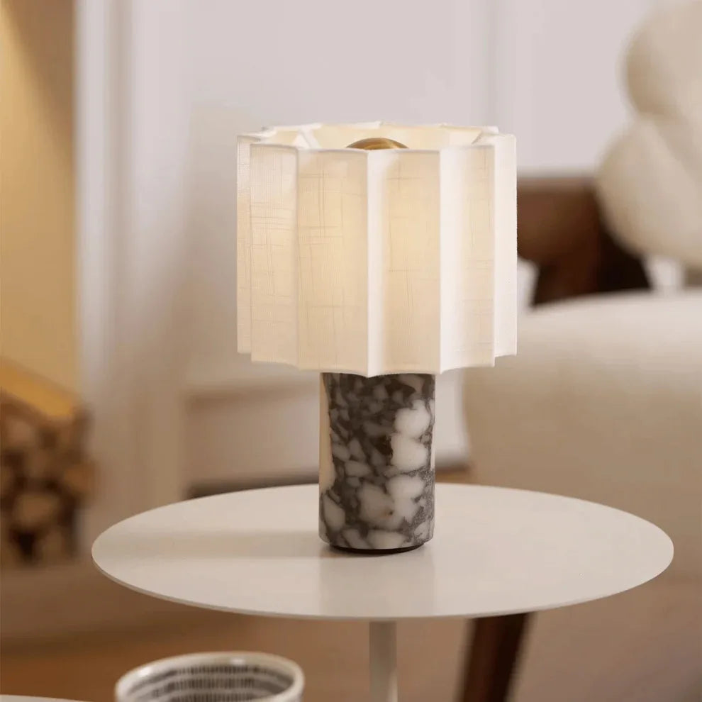 Retro Luxury Beside Lamp Natural Marble Table Fabric