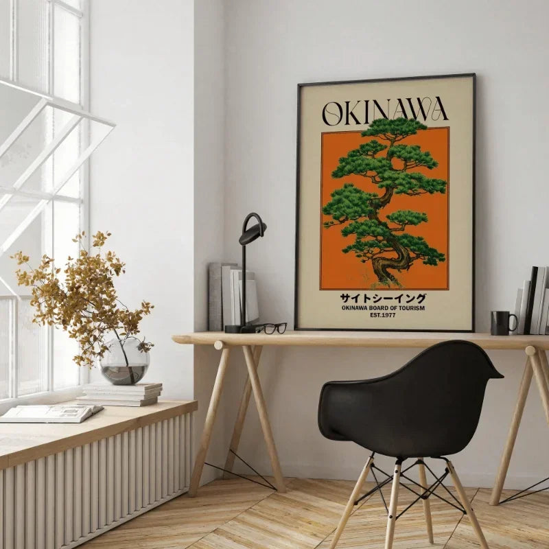Retro Okinawa Travel Tree Canvas Print