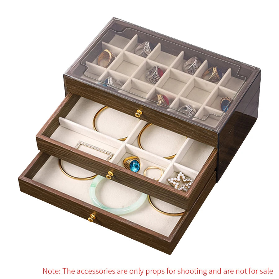 Walnut Wood Pattern Three-Drawer Jewelry Box, Bracelet, Necklace, Earring, Necklace Box, Jewelry Storage Box, OrnamentsAntioxida