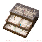 Walnut Wood Pattern Three-Drawer Jewelry Box, Bracelet, Necklace, Earring, Necklace Box, Jewelry Storage Box, OrnamentsAntioxida