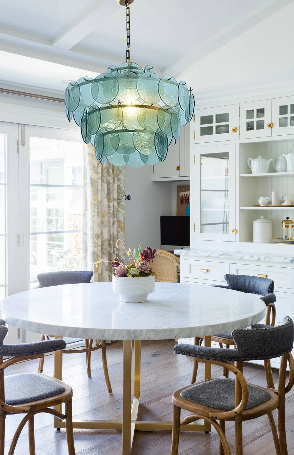 Murano-Style Green & Amber Cut-Glass Disc Chandelier