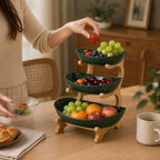 2/3-Tier Fruit Basket with Bamboo Stand