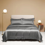 Liv-Esthete Noble 100% Silk Bedding Set Blue Gray Summer Duvet Cover Pillow Case Bed Sheet Quilt Cover Double King Queen Sets