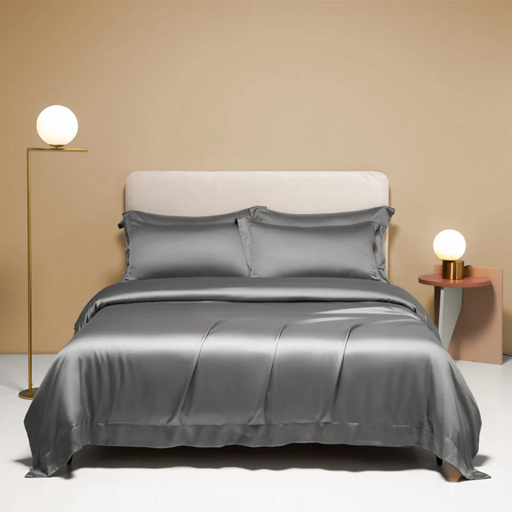 Liv-Esthete Noble 100% Silk Bedding Set Blue Gray Summer Duvet Cover Pillow Case Bed Sheet Quilt Cover Double King Queen Sets