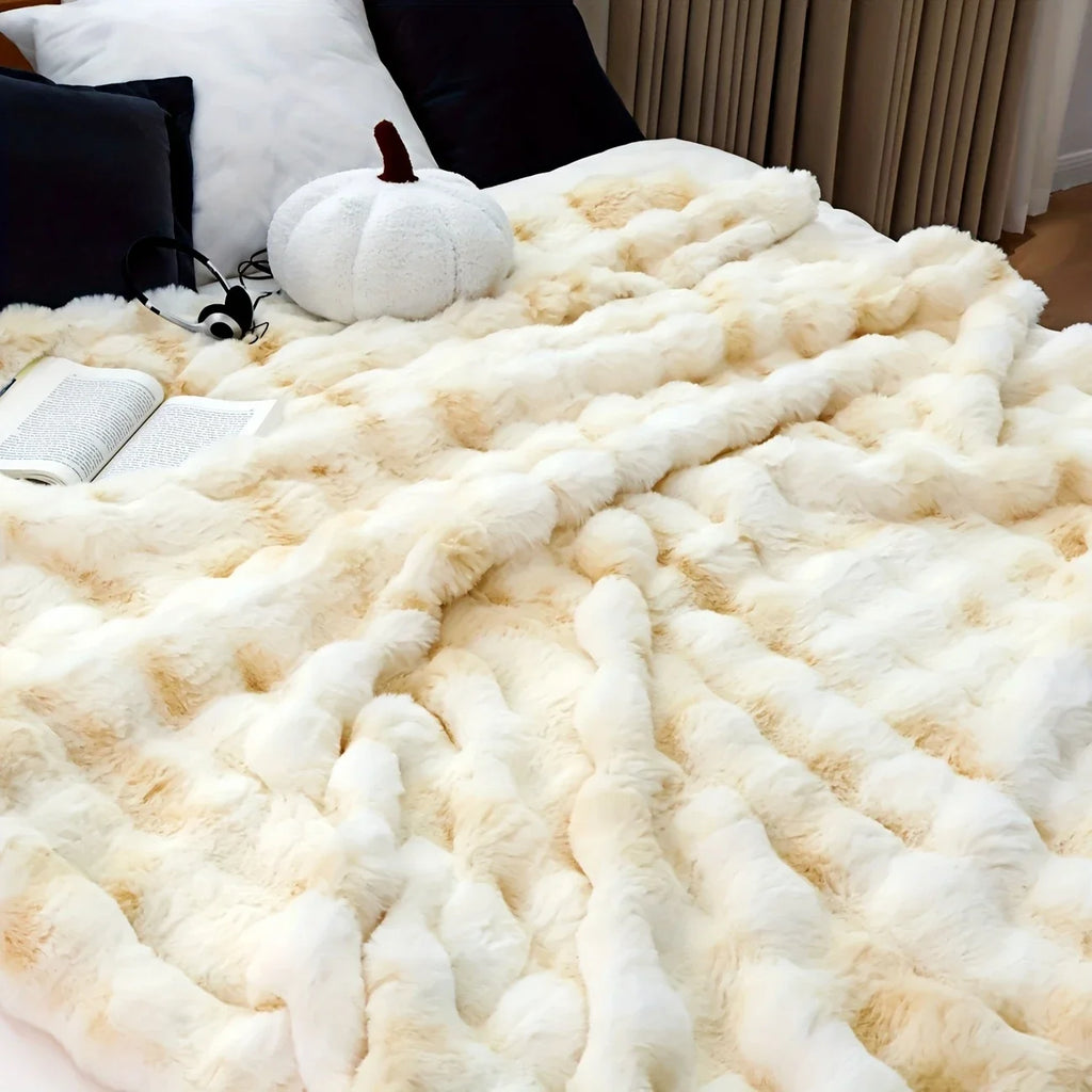 Bubble Fleece Blanket for Couch, Faux Rabbit Fur Throw Blanket, Soft Cozy Fluffy Decorative Blankets for Bed, Sofa, Mother's Day