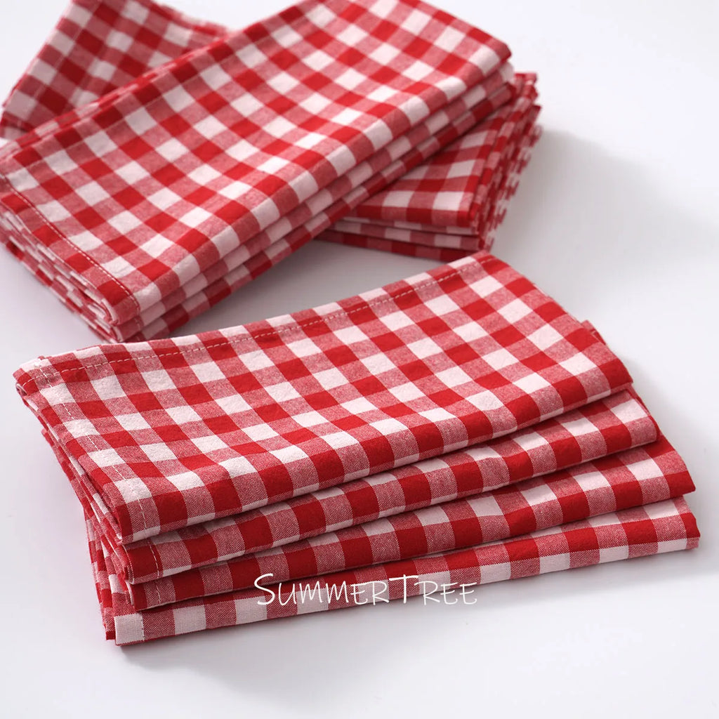 Set of 10 Gingham Cotton Napkins 42x42cm Reusable Check Cloth Napkin for Wedding Christmas Dinner Party Banquet Home Table Decor