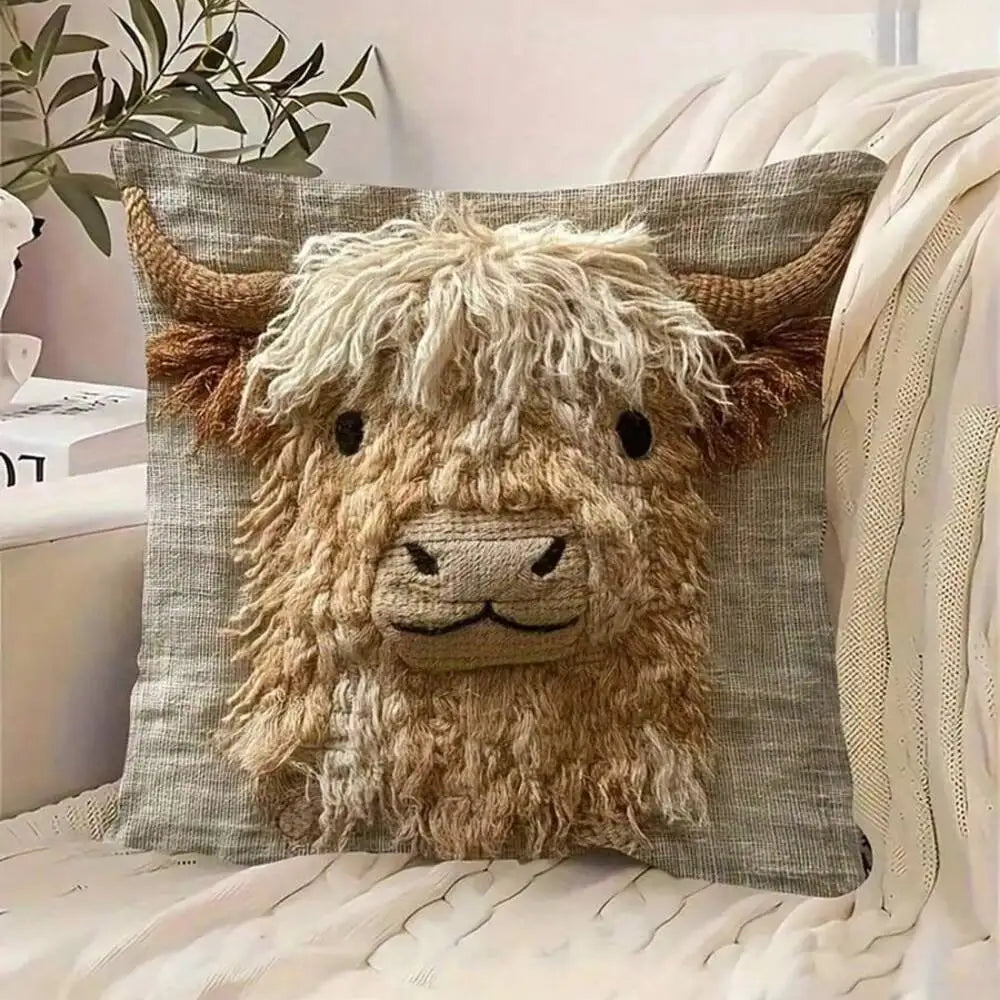 Highland Cow Throw Pillow Cover