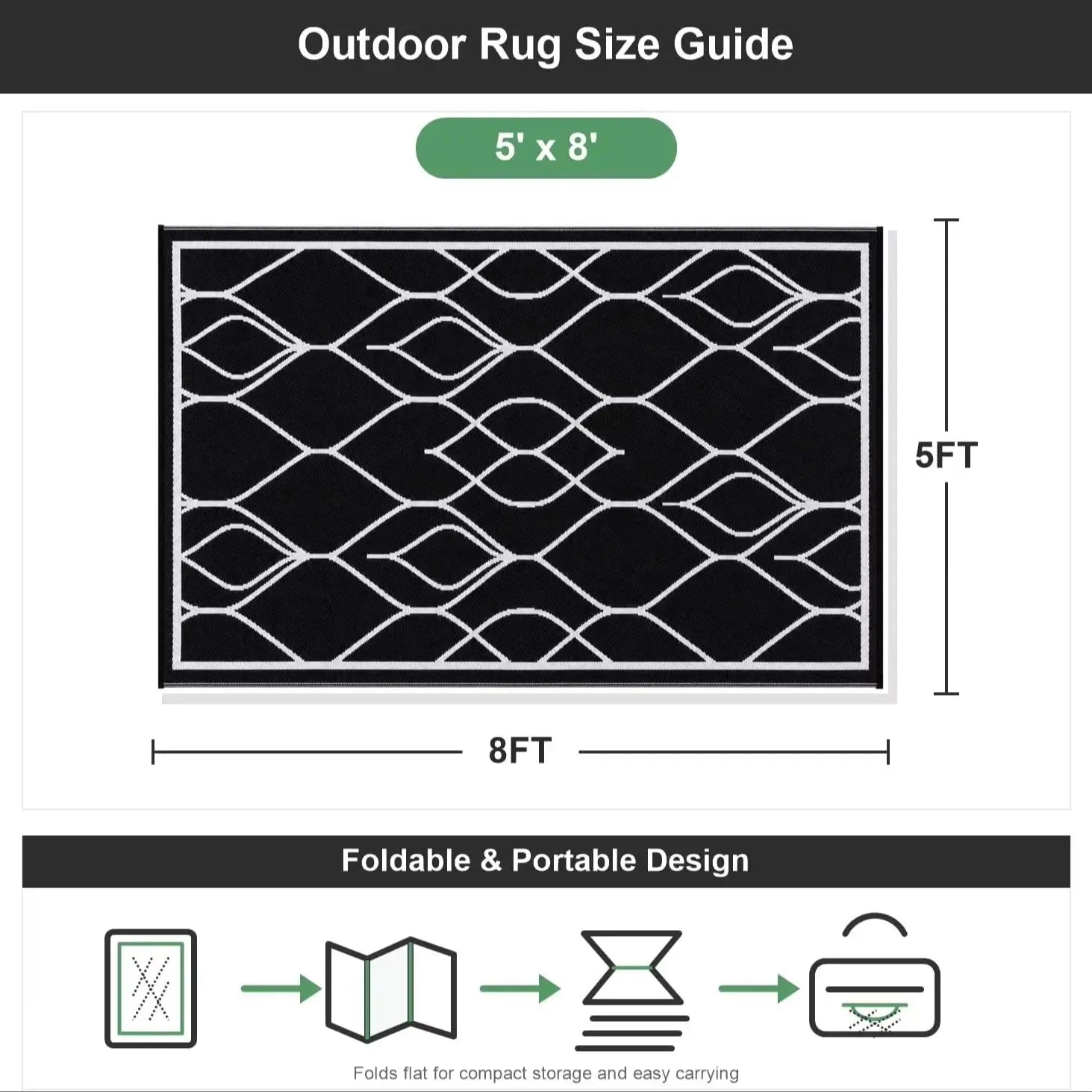 5×8 Reversible Waterproof Patio Rug