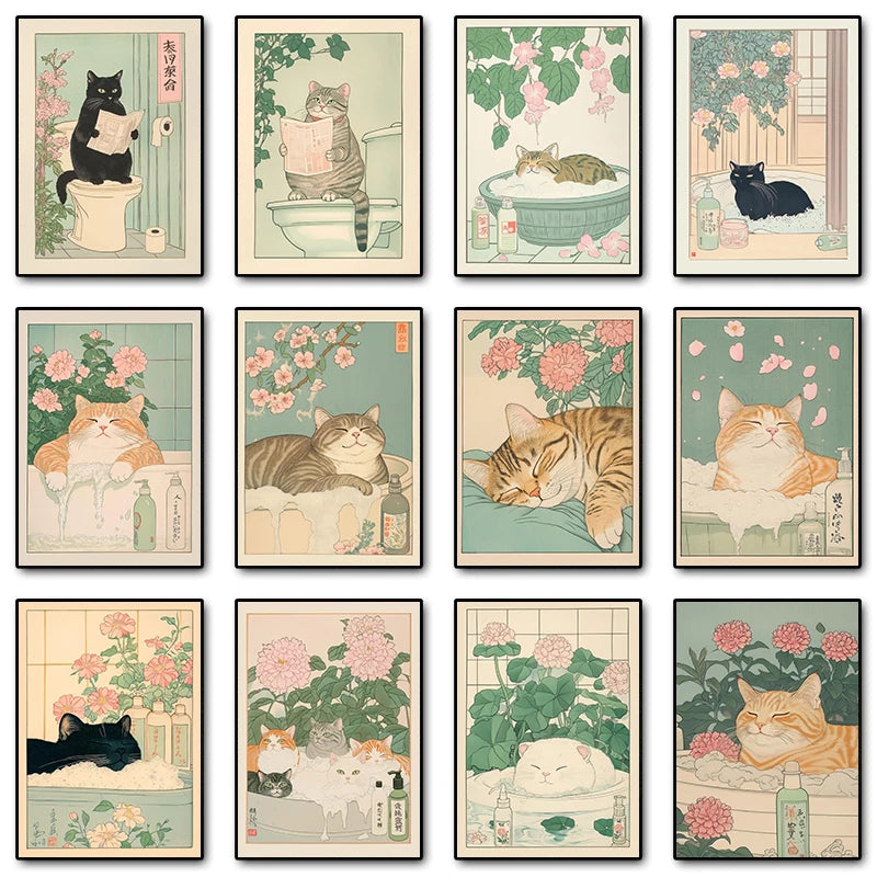 Japanese Cat Bath Canvas Print