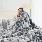 Bubble Fleece Blanket for Couch, Faux Rabbit Fur Throw Blanket, Soft Cozy Fluffy Decorative Blankets for Bed, Sofa, Mother's Day