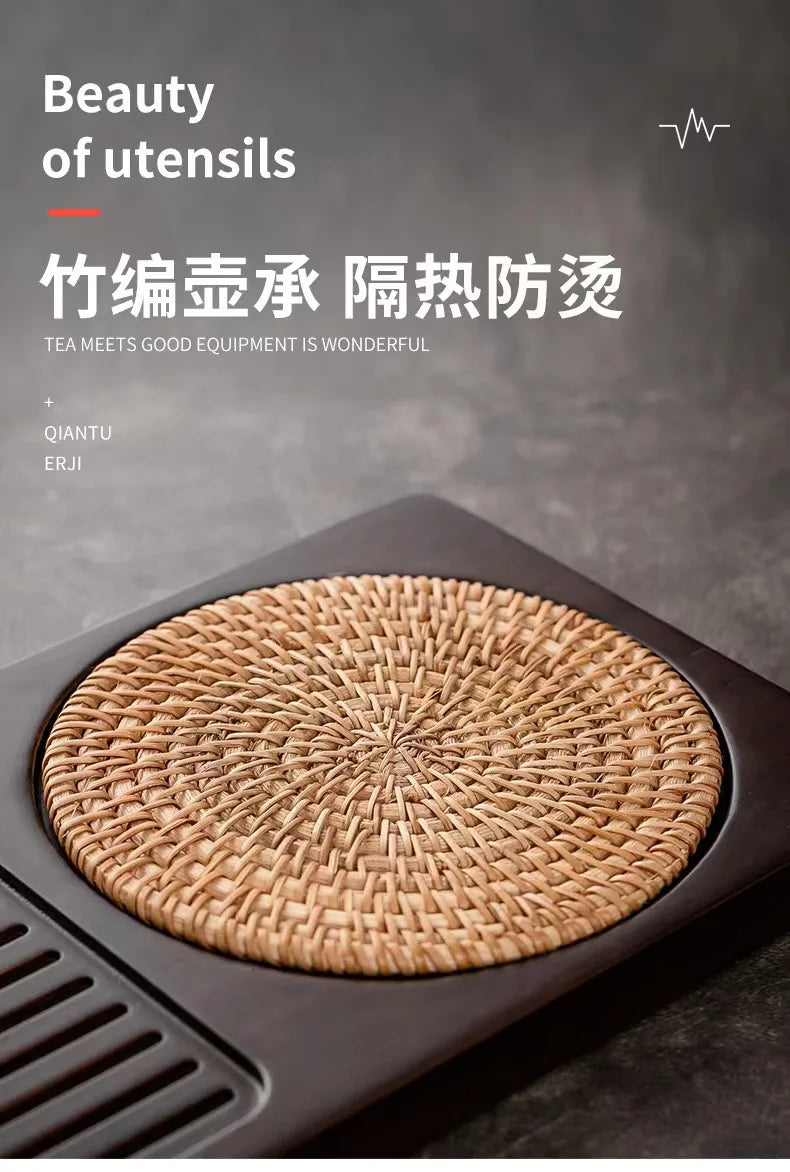 Solid Bamboo Wood Tea Tray Portable Rattan Mat Rectangle Serving Table Plate Storage Dish for Hotel Tea Plate Accessories Saucer