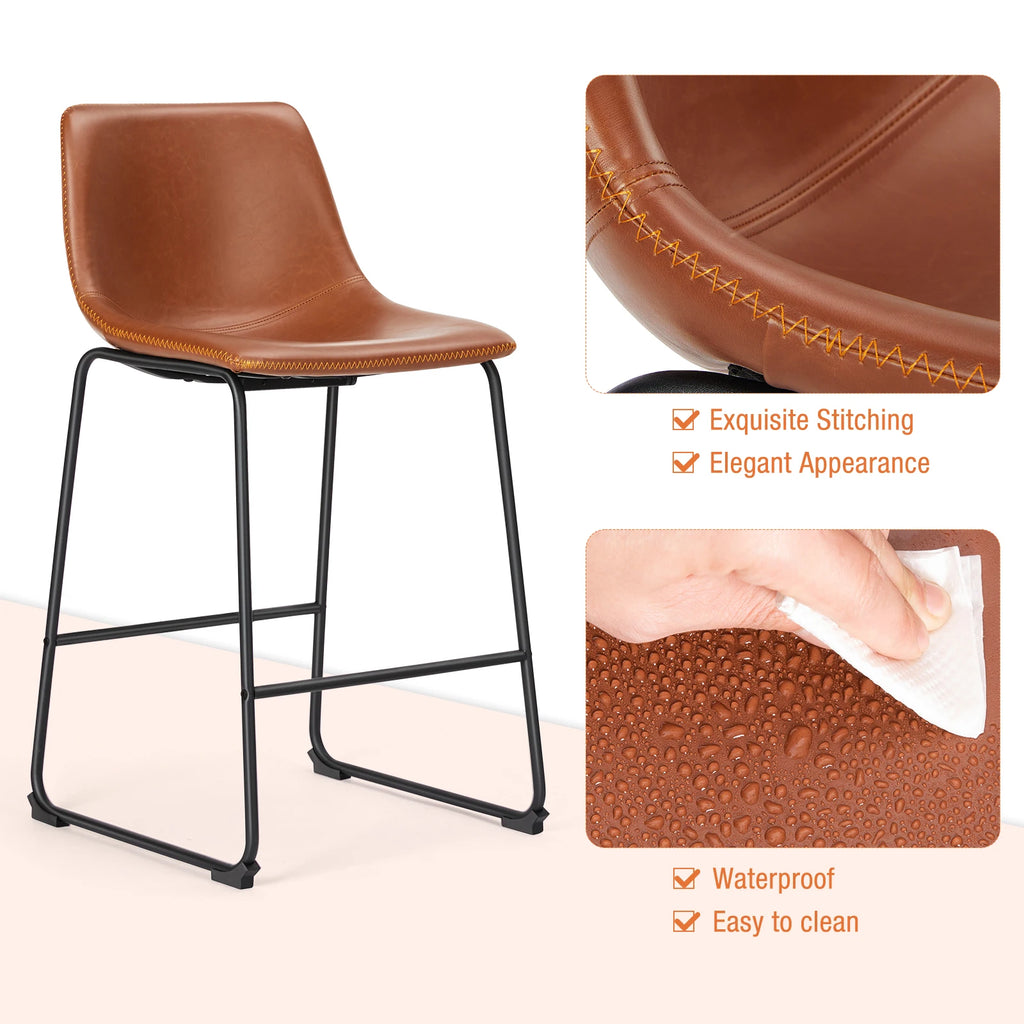 Set of 2 PU Leather Counter Stools