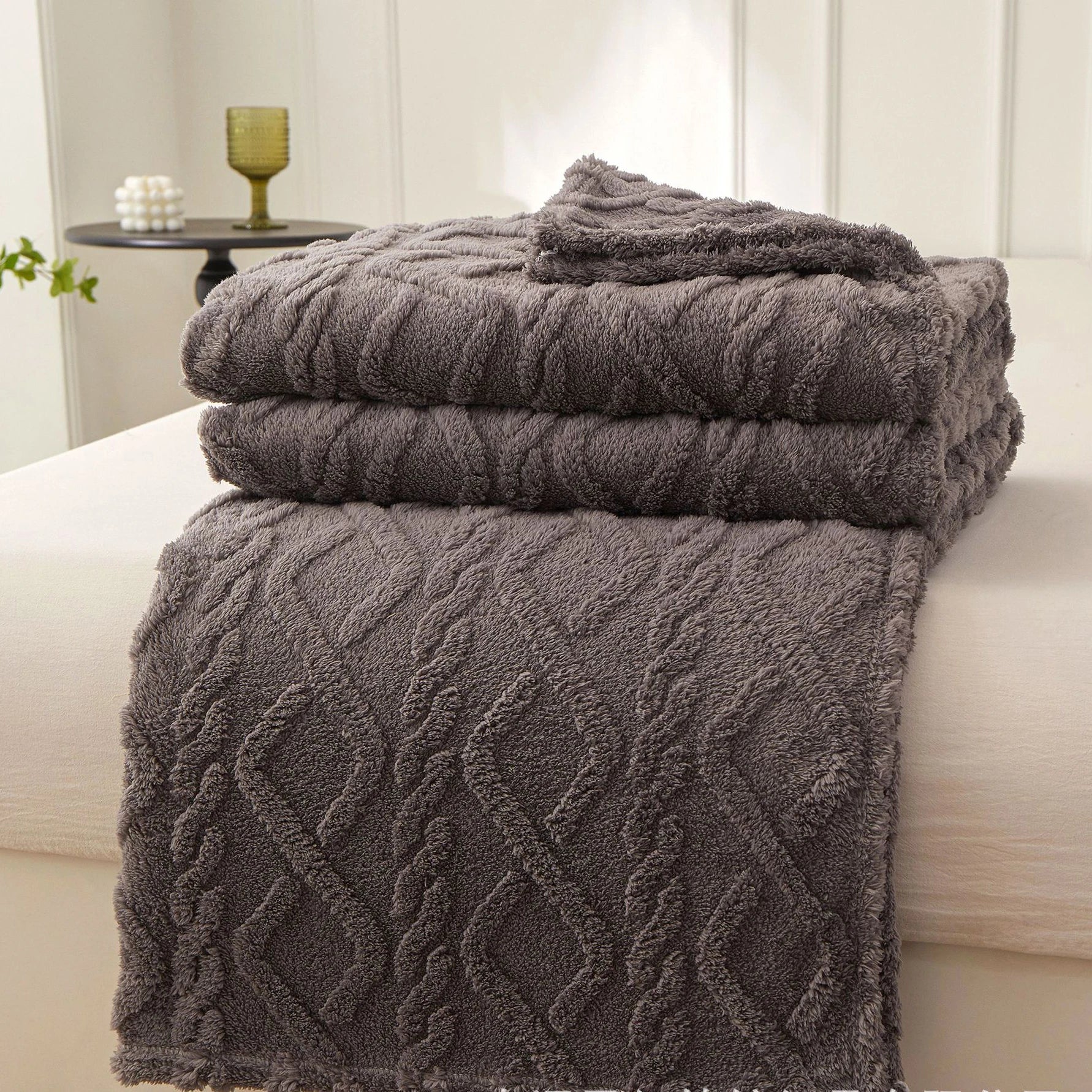 Plush Sherpa Travel Throw Blanket