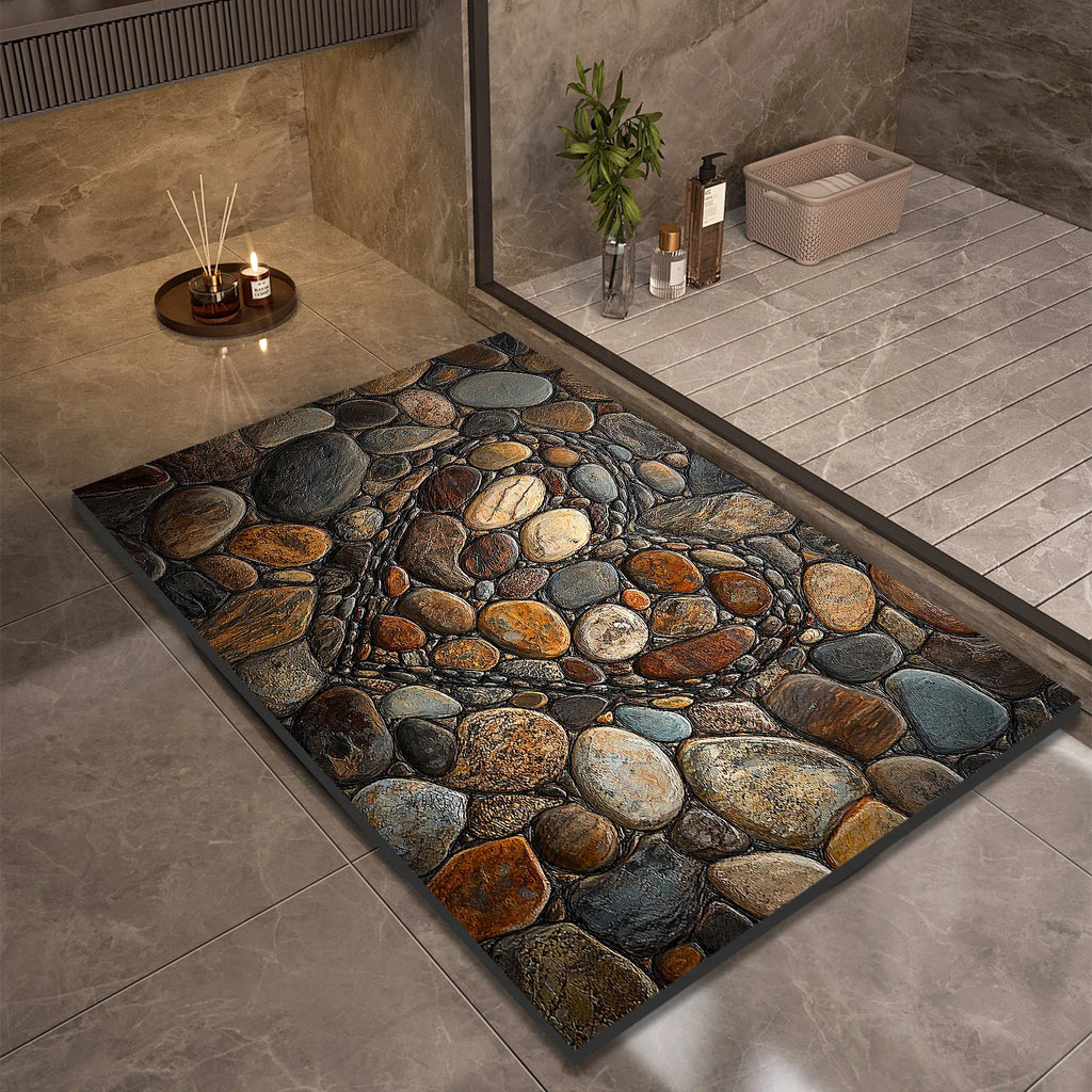 Stone Design Diatomite Bath Mat Bathroom Non-slip Shower Foot Mats Absorbent Quick Dry Toilet Rugs Carpet Doormat Washable