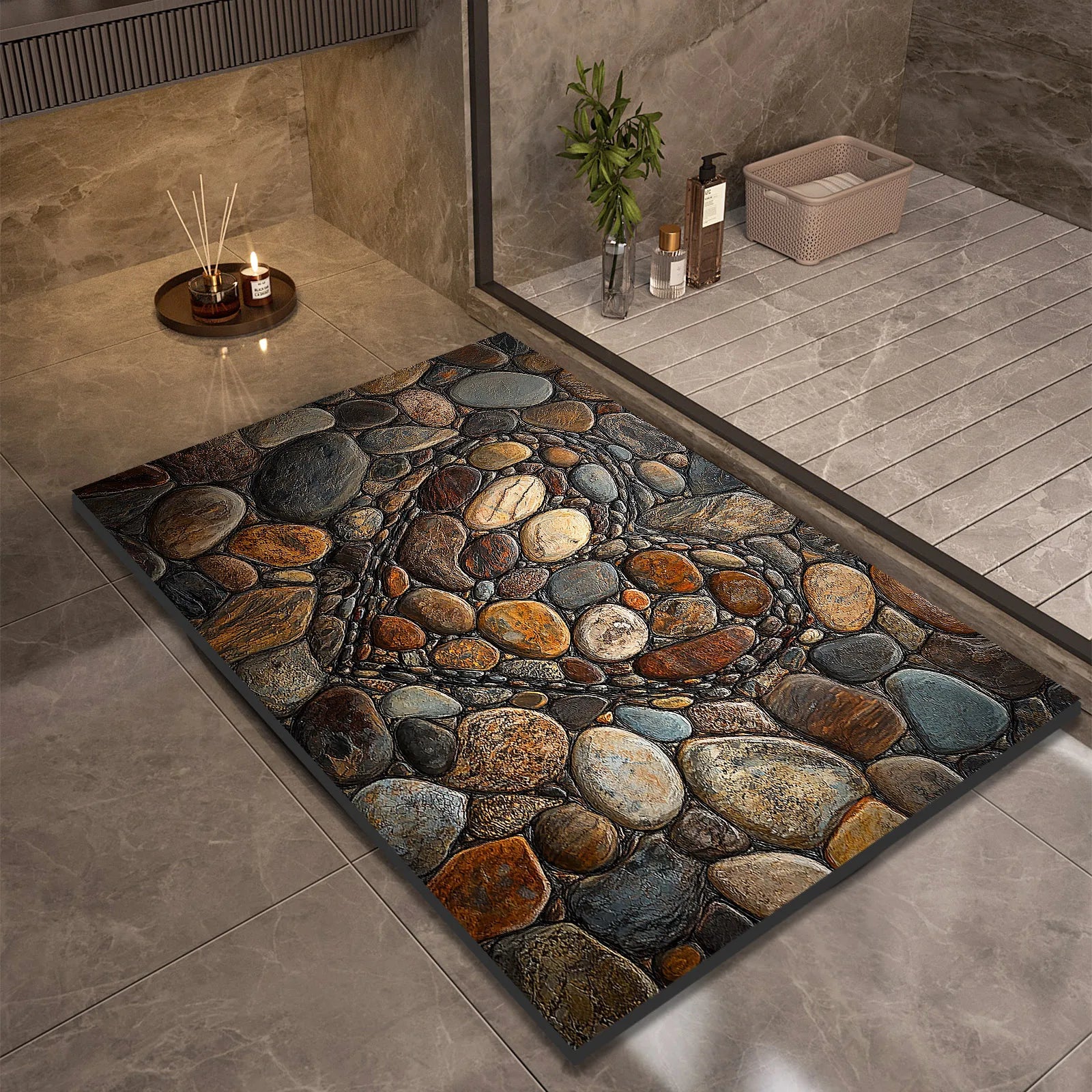 Stone Design Diatomite Bath Mat Bathroom Non-slip Shower Foot Mats Absorbent Quick Dry Toilet Rugs Carpet Doormat Washable