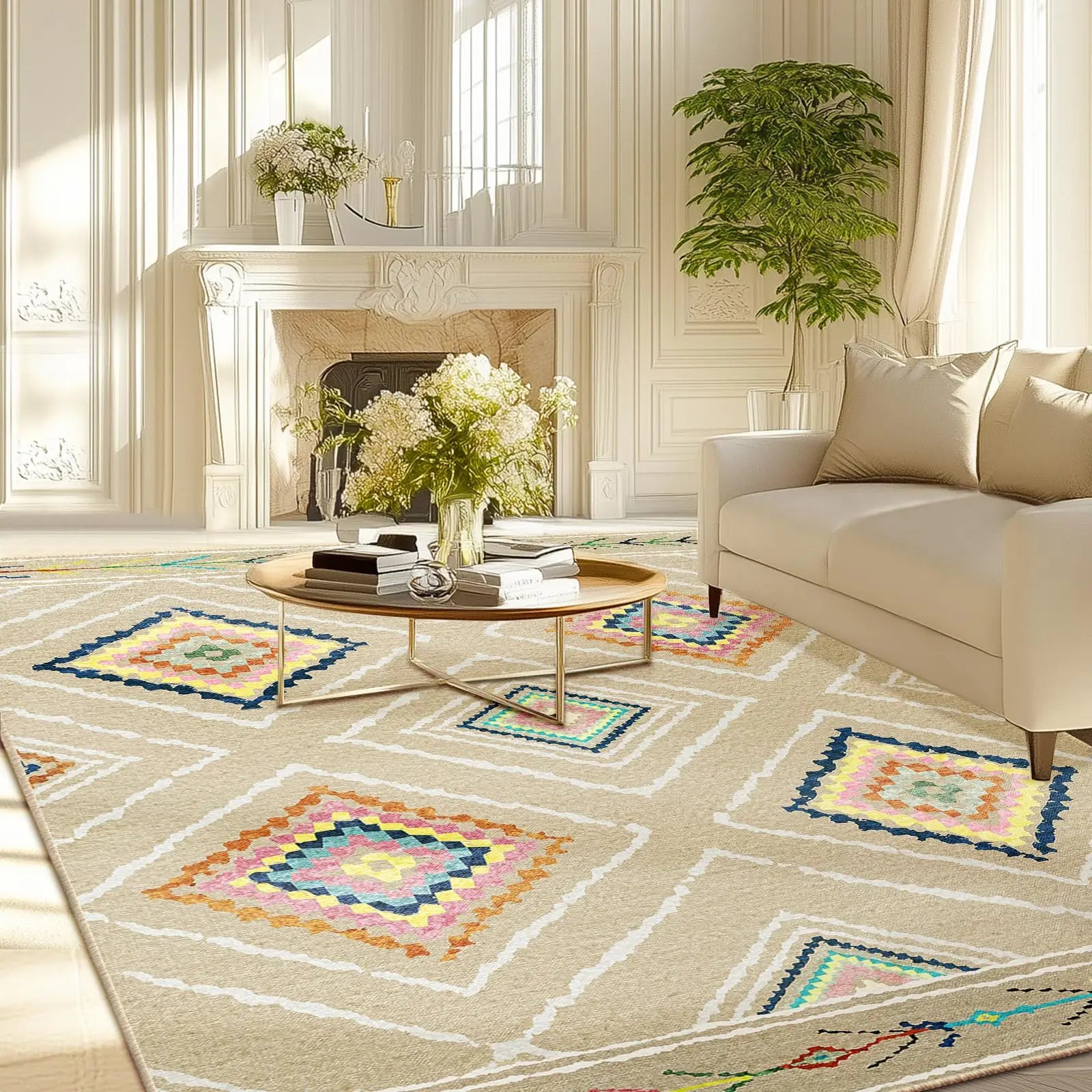 Southwestern Washable Area Rug