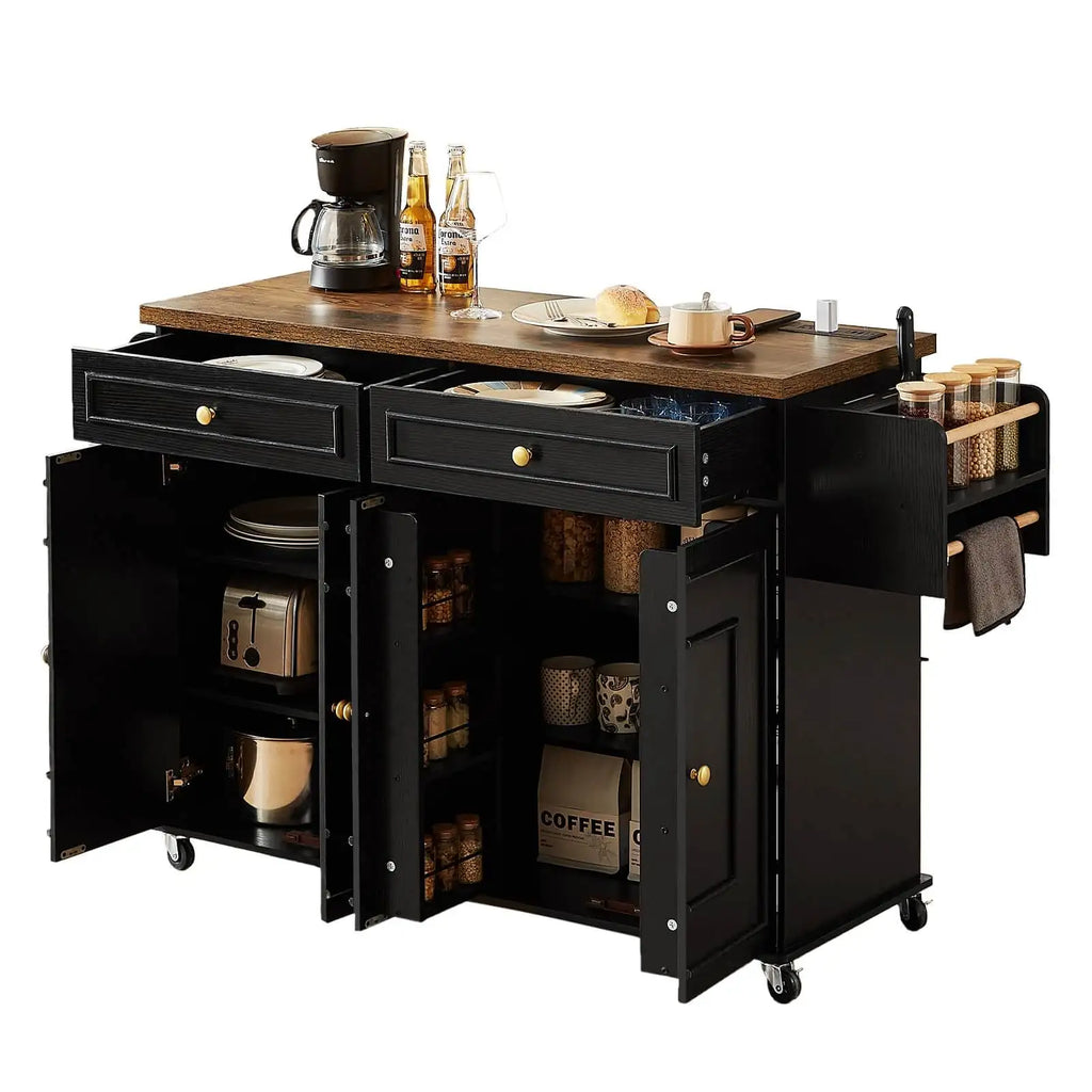 60-Inch Drop-Leaf Rolling Kitchen Island