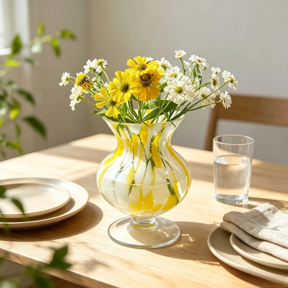Yellow & White Hand-Blown Glass Vase — WESTMERE