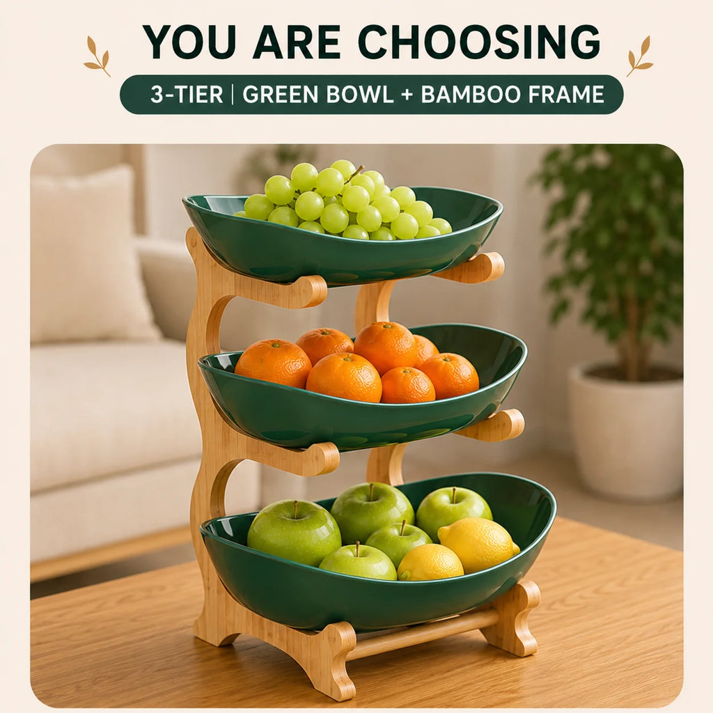 2/3-Tier Fruit Basket with Bamboo Stand