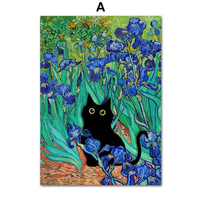 Modern Black Cat Canvas Wall Art