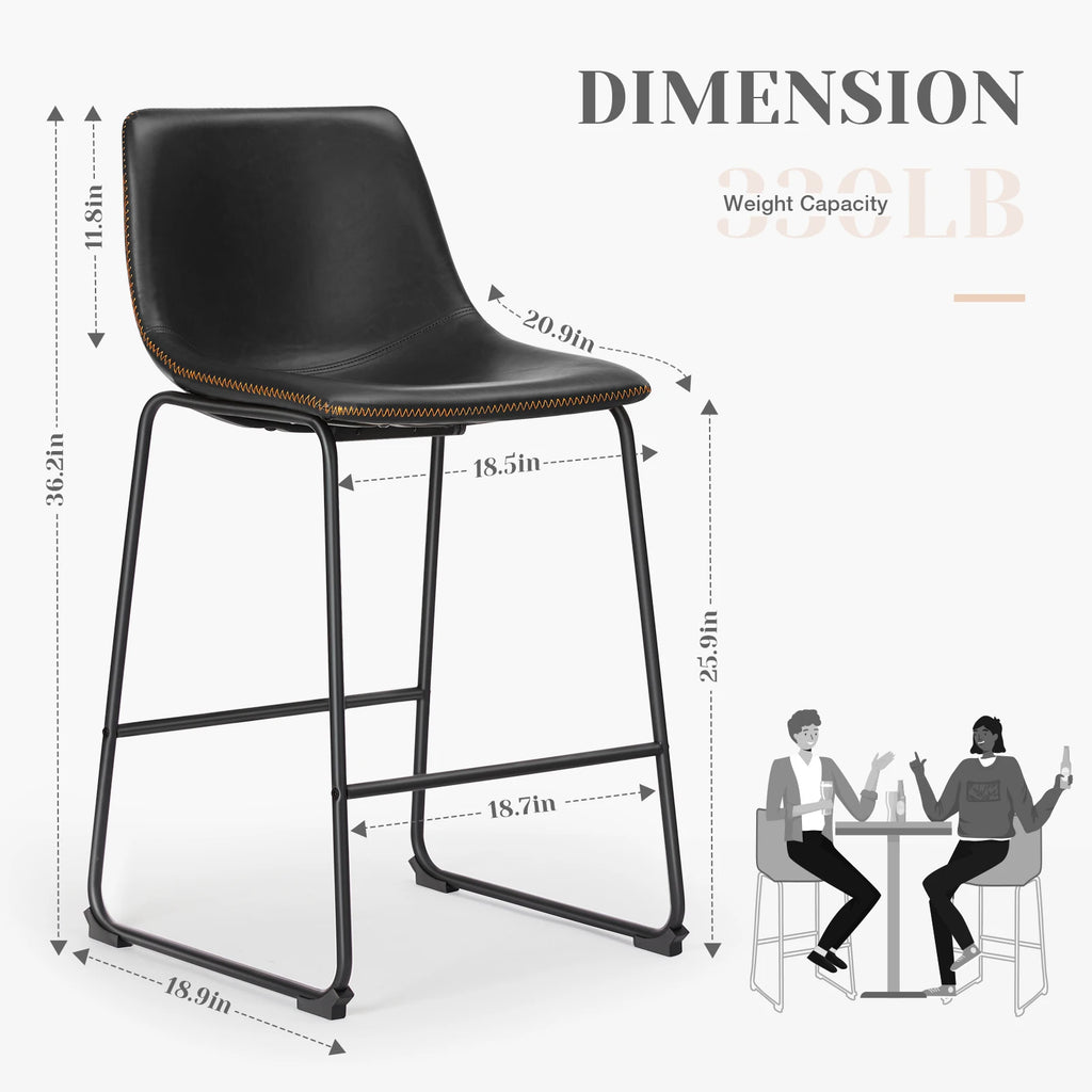 Set of 2 PU Leather Counter Stools