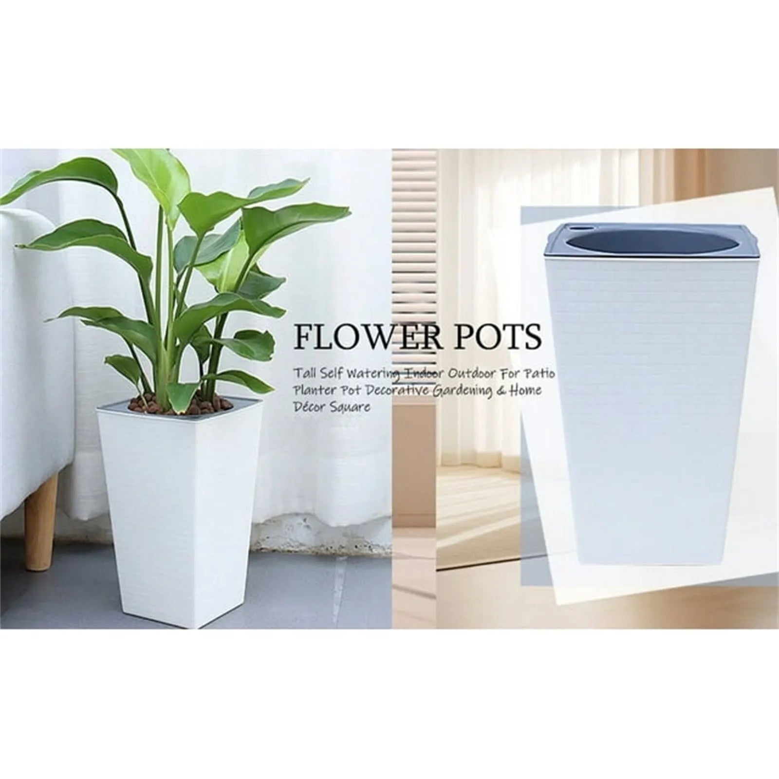 Large Metal-Look Self-Watering Planter