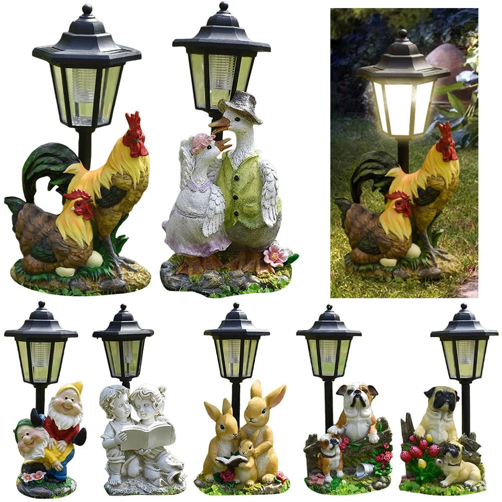 Solar Hexagonal Garden Lamp Resin Cute Figurine Light — detail view