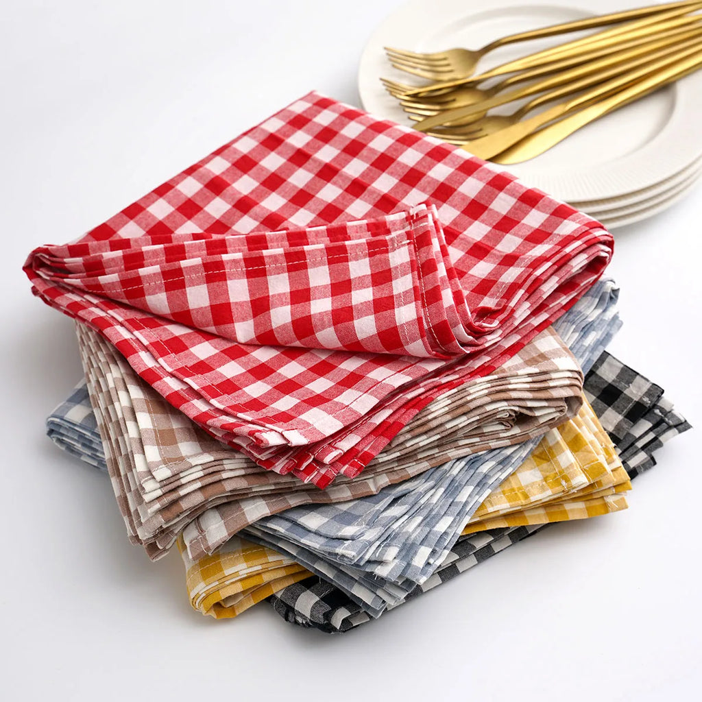 Set of 10 Gingham Cotton Napkins 42x42cm Reusable Check Cloth Napkin for Wedding Christmas Dinner Party Banquet Home Table Decor