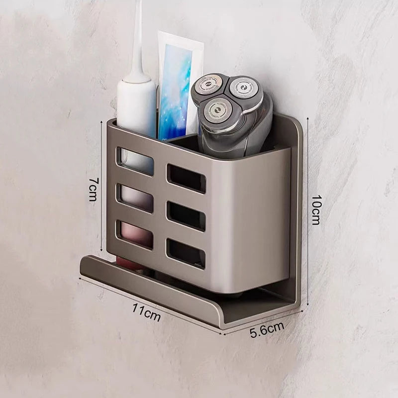 Aluminum Multifunctional Washbasin Storage Tube Toothbrush Razor Storage Rack Wall-mounted Bathroom Shelves Bathroom Supplies