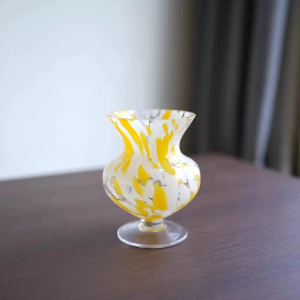 Yellow & White Hand-Blown Glass Vase