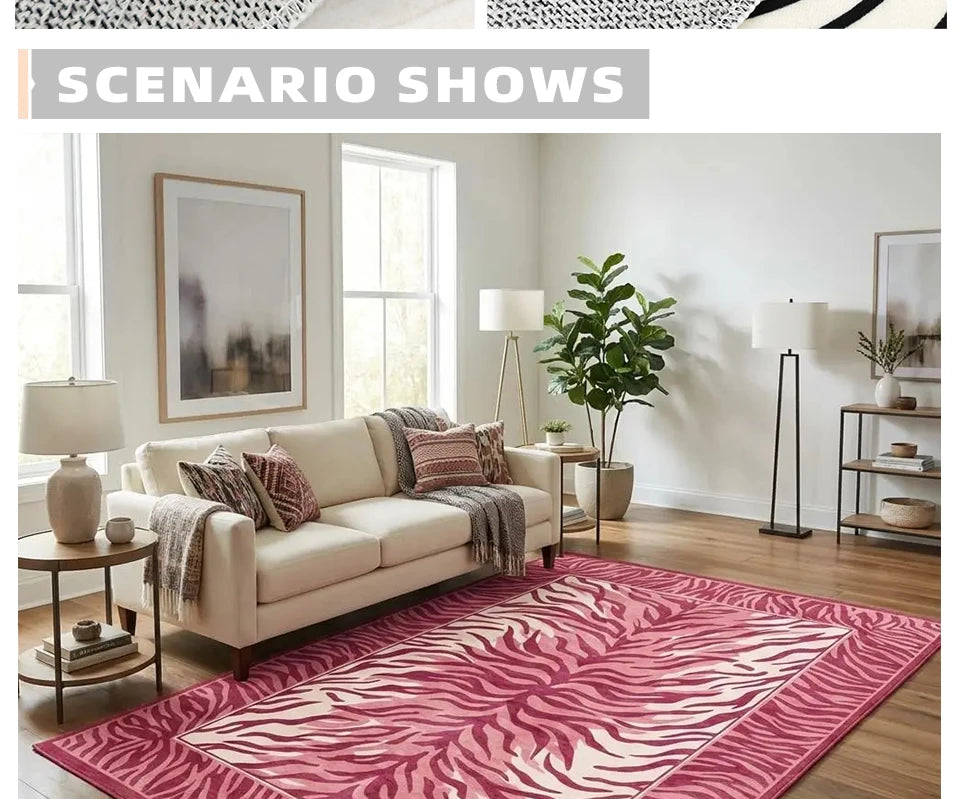 Pink Zebra Machine-Washable Area Rug