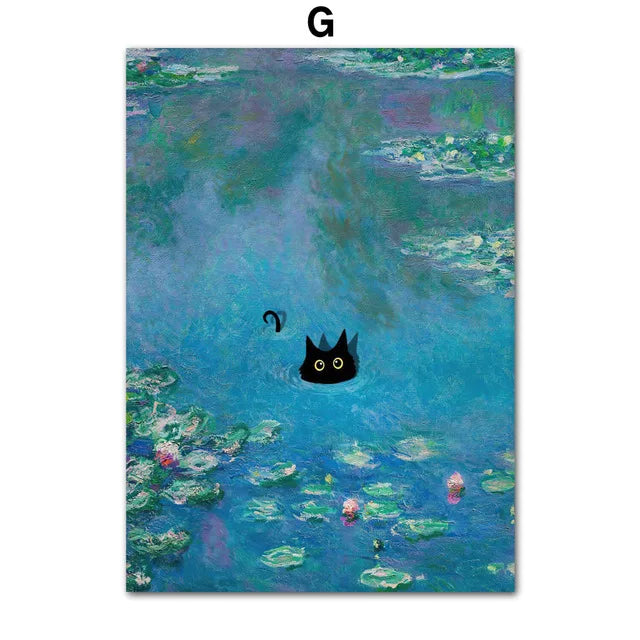 Modern Black Cat Canvas Wall Art