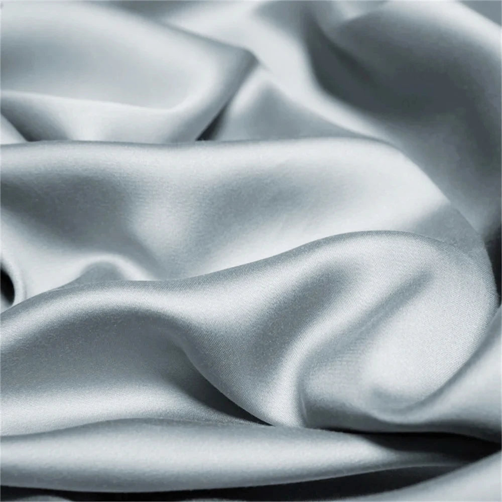 Liv-Esthete Noble 100% Silk Bedding Set Blue Gray Summer Duvet Cover Pillow Case Bed Sheet Quilt Cover Double King Queen Sets