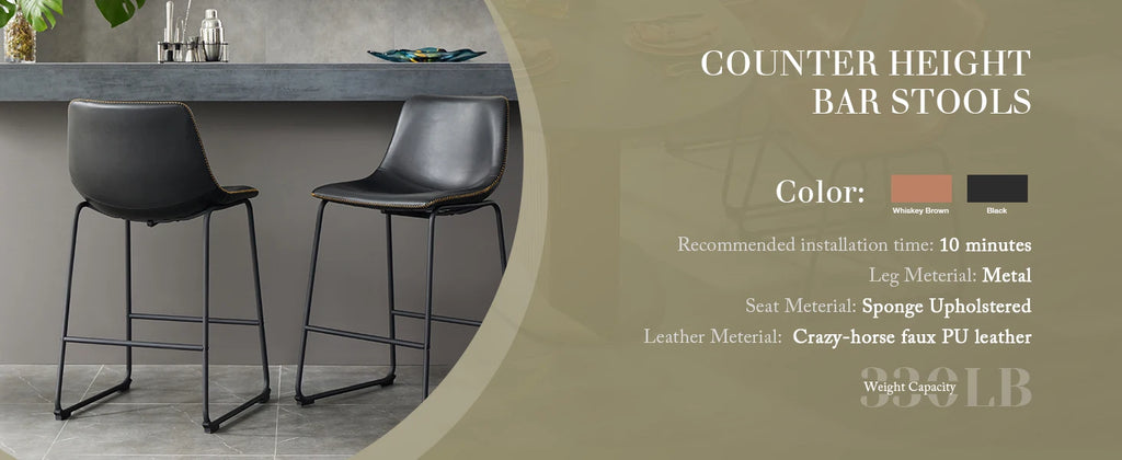 Set of 2 PU Leather Counter Stools