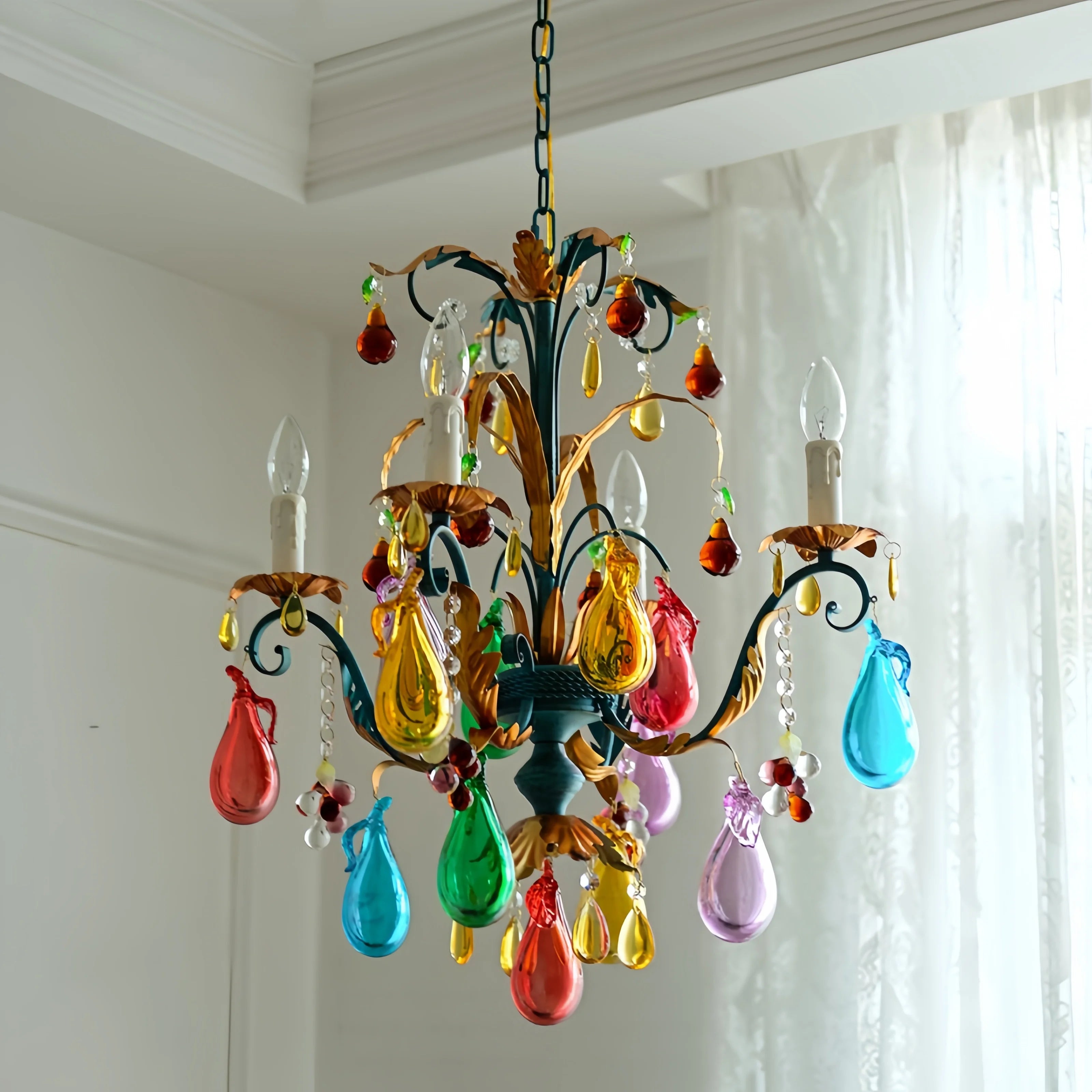 Murano-Style Multicolor Candle Glass Chandelier