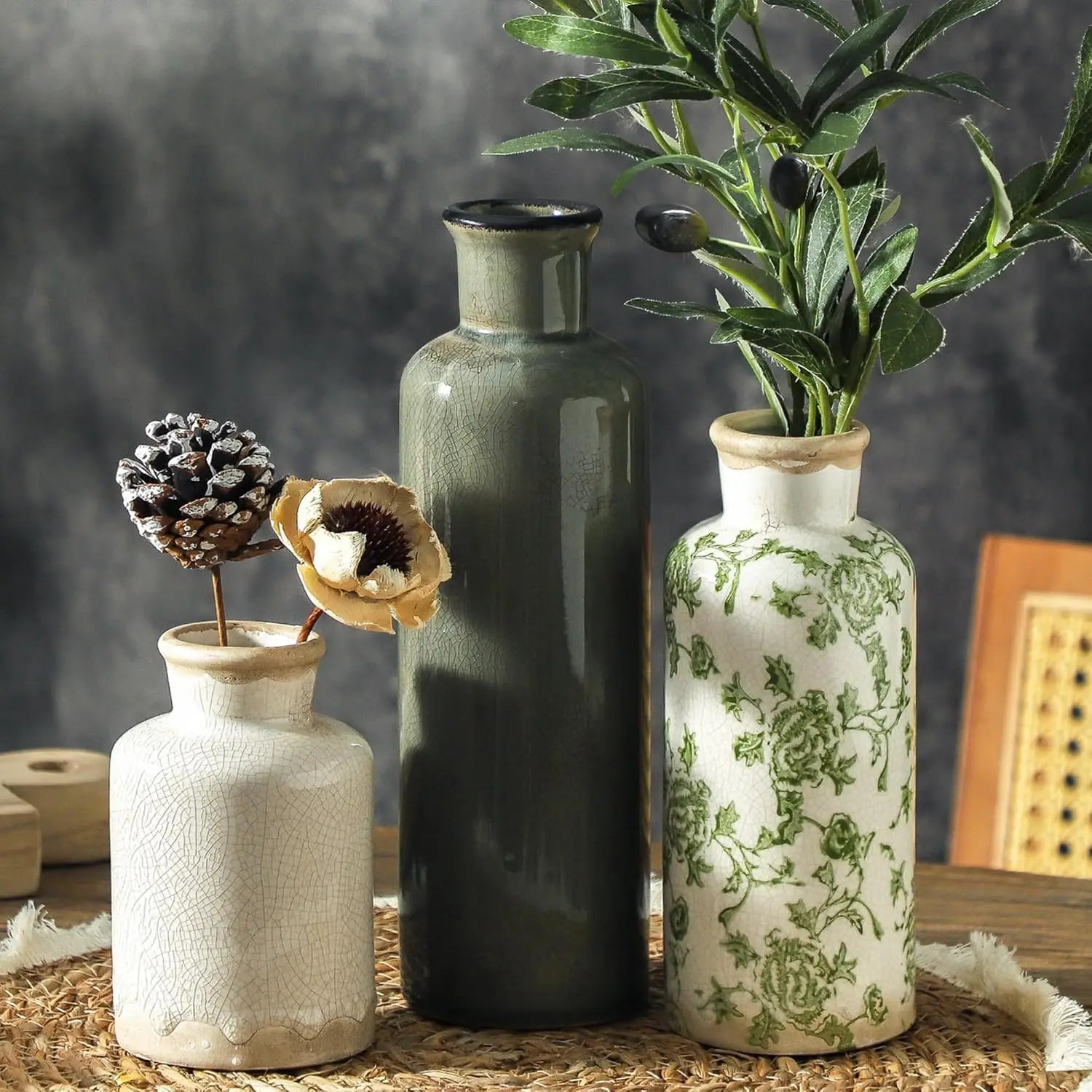 Set of 3 Vintage Chinoiserie Ceramic Vases — WESTMERE