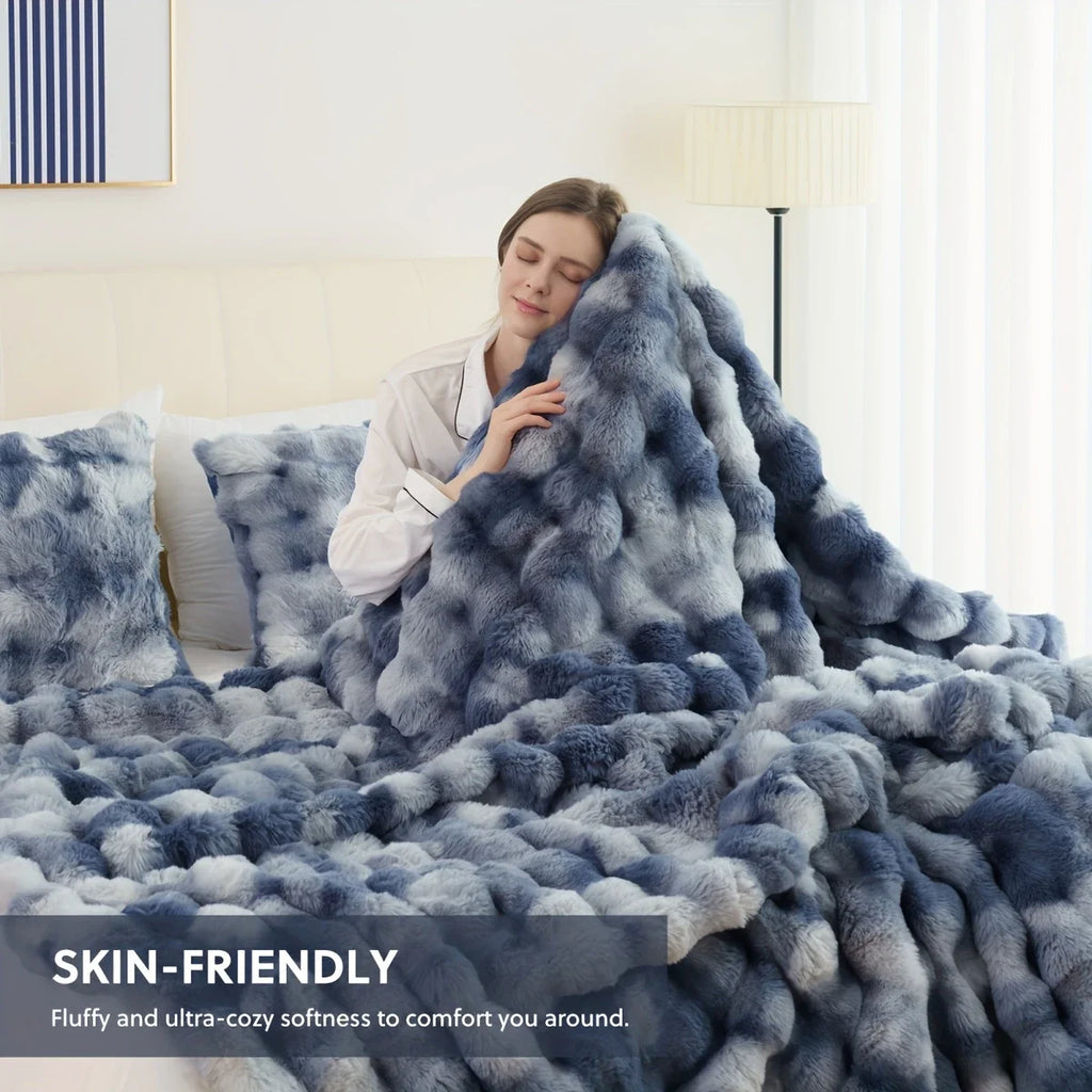 Bubble Fleece Blanket for Couch, Faux Rabbit Fur Throw Blanket, Soft Cozy Fluffy Decorative Blankets for Bed, Sofa, Mother's Day