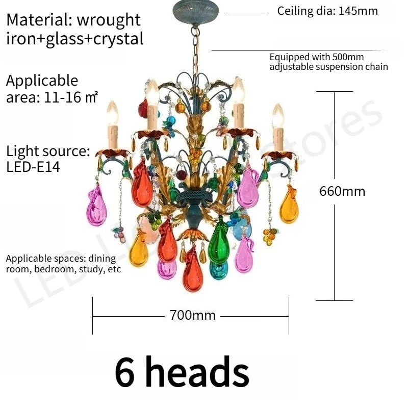 Murano-Style Multicolor Candle Glass Chandelier